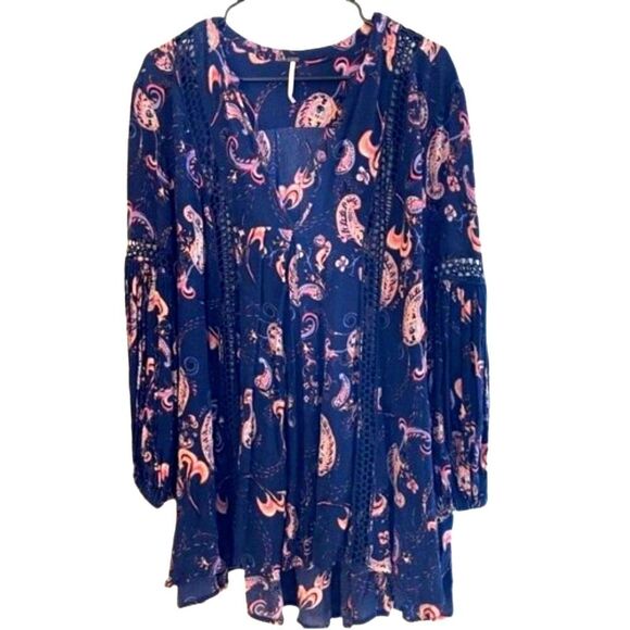 Free People Babydoll Paisley Tunic Top SMALL Mini Dress Just The Two of Us Boho - Picture 1 of 8